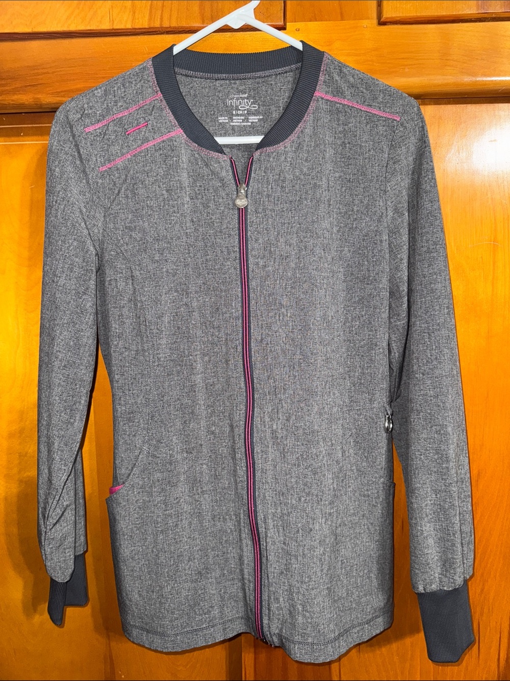 Women's Cherokee Infinity Zip-Front Scrub Jacket with Pink Accents
